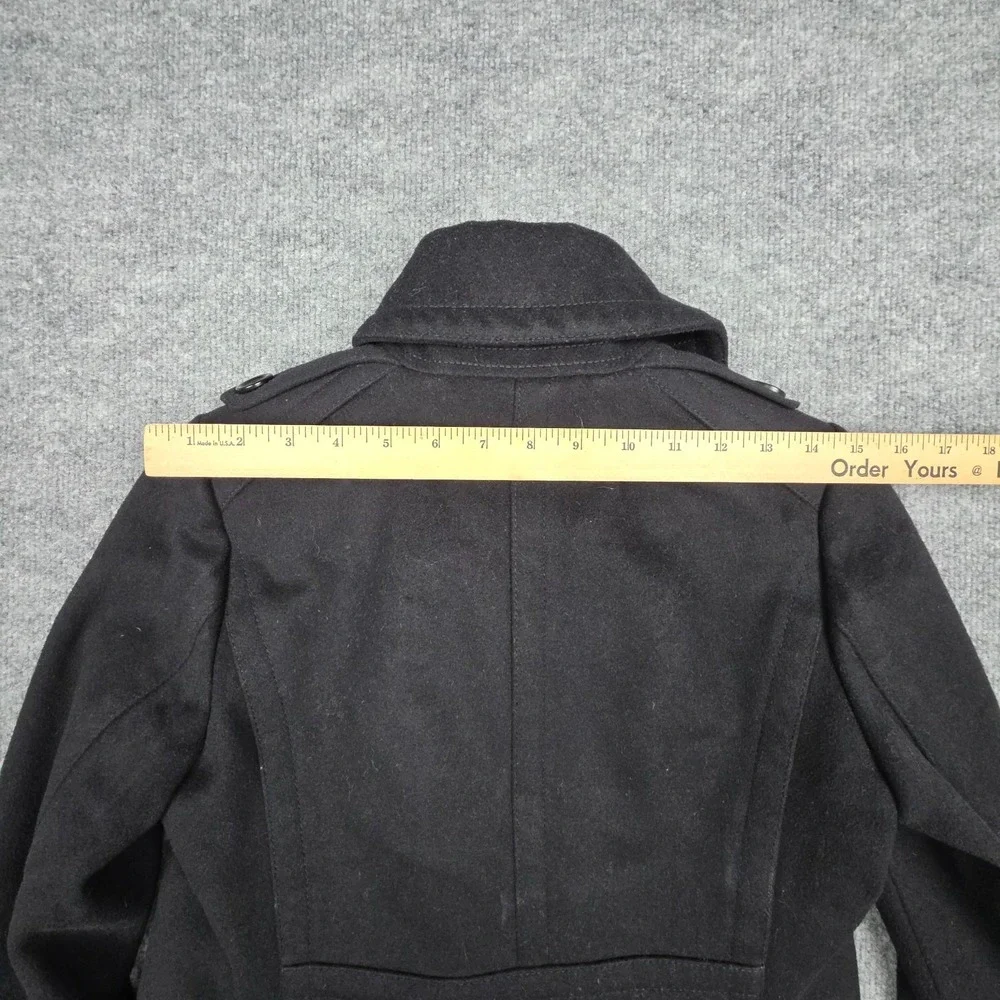 J Crew Wool Pea Coat Women's XS Black Double Breast Six Button Lined Thick - Picture 8 of 9